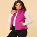 Women's purple quilted vest with stand collar, zip-up closure and diamond stitching. - Rose Red