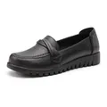 Comfortable black genuine leather women's casual loafers with non-slip soft soles - 36 / Black