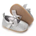 Detailed view of silver glitter baby princess shoes with anti-slip rubber sole - Silver