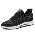 Men's black breathable fly-knit running sneakers with 8cm hidden height increasing sole - 37 / Black