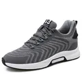 Lightweight grey fly-knit breathable men's running shoes with 8cm hidden height lift - 37 / Gray