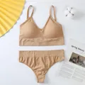 Conjunto de lencería de punto acanalado sin costuras en color canela con top y braga a juego - Color Piel
