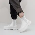 Stivali Chelsea da uomo in pelle bianca con suola spessa platform sport per l'autunno - Bianco