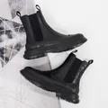 Stivaletti Chelsea da uomo in pelle nera con suola platform spessa alla moda - Nero