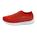 Zapatillas deportivas de malla transpirable para mujer con pedrería brillante en rojo - Rojo