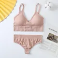 Cómodo conjunto de lencería rosa sin costuras con sujetador sin aros para uso diario - Rosa Claro
