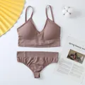 Conjunto de lencería de canalé topo de dos piezas con sujetador triangular sin aros - Rosa empolvado