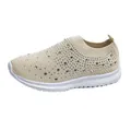 Zapatillas beige transpirables tipo slip-on para mujer con detalles de strass brillantes - Beige