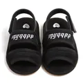 Close-up detail of breathable black mesh baby walking sandals with secure straps - Black