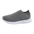 Zapatillas slip-on de punto gris oscuro para mujer con adornos de strass brillantes - Gris