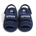 Navy blue breathable mesh baby sandals with soft sole and stylish embroidery detail - Dark Blue