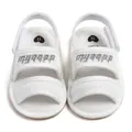Top-down view of white mesh baby sandals featuring dual adjustable straps - White