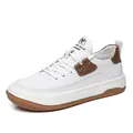 Zapatillas casuales de cuero blanco para hombre con detalles en marrón y diseño transpirable - 40 / Blanco