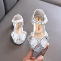 Elegant silver glitter girl's princess shoes with a large butterfly bow and decorative pearls - Silver