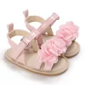 Sandales d'été roses pour bébés filles avec fleurs décoratives en mousseline et semelle - Rose