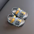 Toddler summer sandals with grey and yellow cartoon design and soft non-slip sole - 16 / Gray