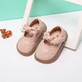 Detailed view of pink toddler princess shoes featuring heart stitching and a cute bow - Internal Length 11.5cm / 3D Bowknot Style (30MBX12322) / Pink