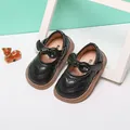 Detailed view of black toddler princess shoes with bow and elegant heart-shaped stitching - Internal Length 11.5cm / Heart-Shaped Bowknot Style (30MBX12322) / Black