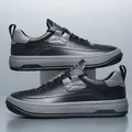 Zapatillas de hombre de cuero negro transpirable con suelas grises gruesas para uso casual - 38 / Negro Calado