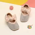 Detail view of sparkling rhinestone baby girl princess shoes with large satin bows. - Internal Length 11.5cm / Full Rhinestone Bowknot Style (23MBX710) / Pink