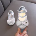 Zapatos de princesa plateados para niña con lazo de malla y detalles de perla - 21 / Plateado