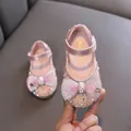 Elegantes zapatos de princesa rosa con purpurina para niñas con lazo de malla y perlas - 21 / Rosa