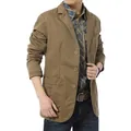 Classic men's casual cotton blazer jacket in a stylish khaki brown finish for autumn - M / Tops / Khaki