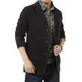 Premium men's casual black cotton blazer jacket with a stylish three-button design - M / Tops / Black