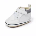 Soft white faux leather baby boy pre-walker shoes with striped collar and velcro strap - 11cm / White