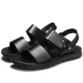 Premium black men's leather sandals with durable non-slip soles for summer beach - All Black