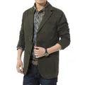 Men's casual olive green cotton blazer jacket for business and daily wear - M / Tops / Army Green