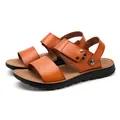 Men's brown leather sandals with adjustable straps and durable non-slip black rubber sole. - 38 / Brown Base Yellow Brown