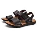 Men's dark brown leather sandals with non-slip rubber sole and adjustable buckle - 38 / Brown Base Dark Brown