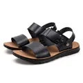 Classic men's black leather sandals featuring adjustable heel straps and cushioned brown soles - 38 / Brown Base Black