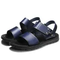 Men's stylish navy blue leather sandals with non-slip rubber sole and breathable design. - Black Dark Blue
