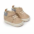 Detailed view of stylish khaki baby boy soft sole walking shoes with velcro strap - 11cm / Apricot