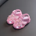 Cute toddler girls' pink closed-toe summer sandals with butterfly and pearl accents - 16 / Pink