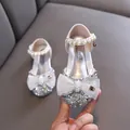 Eleganti scarpe da principessa argento glitterato per bambine con perle e pizzo - Argento