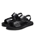 Classic black men's PU leather sandals with anti-slip rubber sole for summer - 38 / All Black