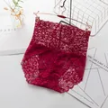 Sexy high-waisted floral lace panties for women in deep burgundy wine red finish - M / Bottoms / Burgundy