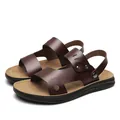 Durable men's dark brown PU leather non-slip outdoor beach sandals and summer slippers - 39 / Brown