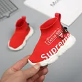 Vibrant red knit sneakers for toddlers with white anti-slip soft soles. - Inner Length 12cm / Knit Sock Boot Style (AX028-1356) / Red