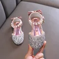 Elegant pink glitter princess shoes for girls featuring pearl straps and bow details - 21 / Princess Shoes / Pink