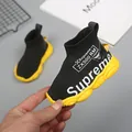 Black children's knit sock sneakers with bright yellow chunky sole and Supreme logo - Insole 15cm / Knit Sock Boot Style (AX028-1356) / Black