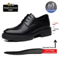 Men's black breathable perforated leather business shoes with 8cm height increasing insole - 38 / Elevator Hollowed 8CM Style (9102-1)