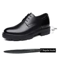 Professional men's black leather elevator dress shoes featuring a 5cm thick lug sole - 37 / 5CM Flat Heel Style (9101)