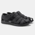 Sandalias de playa de cuero negro para hombre con un diseño cómodo de punta cerrada para verano. - Negro