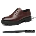 Classic textured brown leather men's Derby dress shoe with a thick 5cm black lug sole - 40 / Flat (9101) / Brown