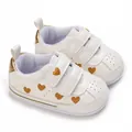 White infant sneakers with golden heart embroidery and double velcro straps for easy wear - White and Gold Heart