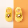 Top view of yellow baby sock shoes featuring a cute lion cartoon design and soft soles - Size 18/19 (Internal Length 11.5cm) / Yellow Lion